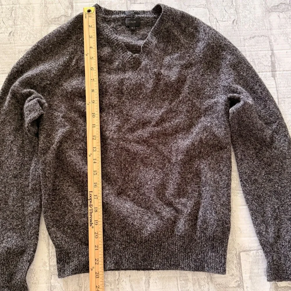 J.Crew Charcoal Gray Marled Knit V Neck Slim Fit Pullover Wool Sweater Top Sz S